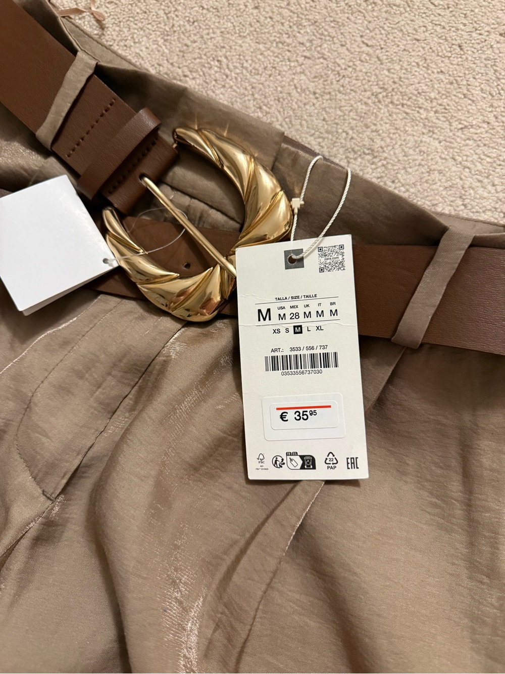 Zara Wide-Leg High-Waist Pants with Brown Belt - Picture 3 of 4